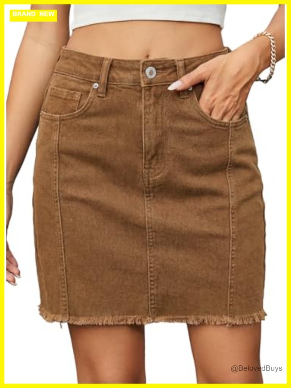 High Waist Raw Hem Denim Mini Skirt Stretch Cotton Blend Summer